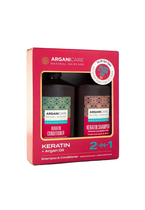 Комплект шампоан и балсам  С кератин и арганово масло - За всеки тип коса - 400 мл x2 Arganicare