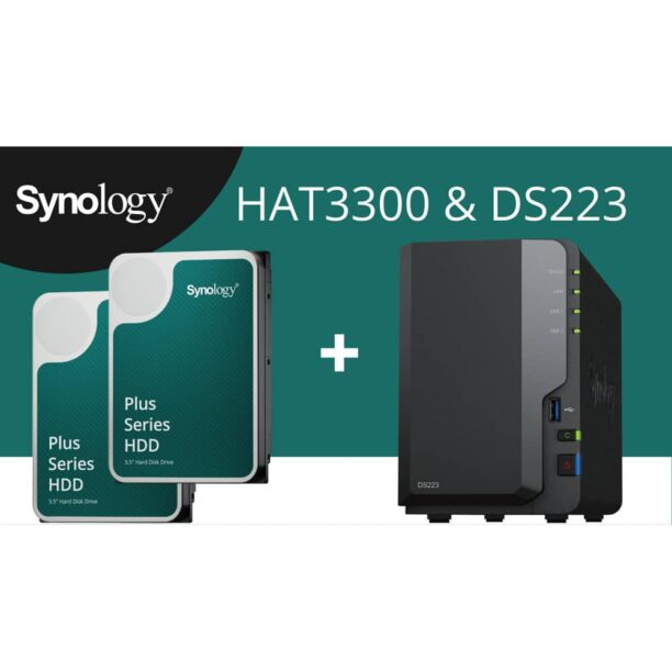 Мрежови диск (NAS) Synology DS223 в комплект с 2 диска 6TB Synology HAT3300-6T