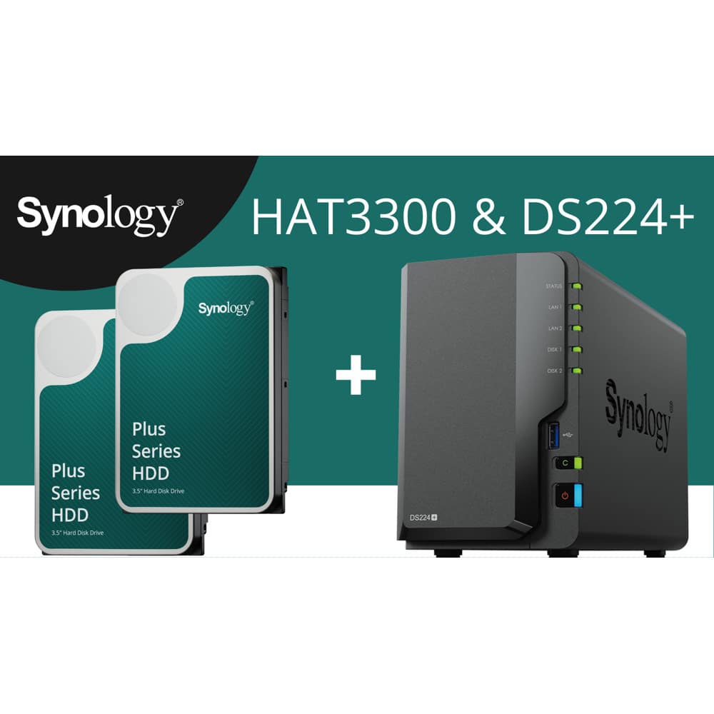 Мрежови диск (NAS) Synology DS224+ в комплект с 2 диска 4TB Synology HAT3300-4T