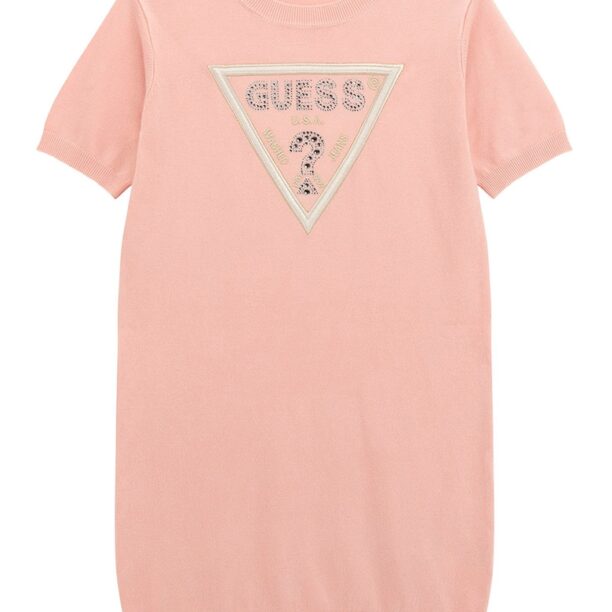 Рокля с къси ръкави и декоративни камъни GUESS