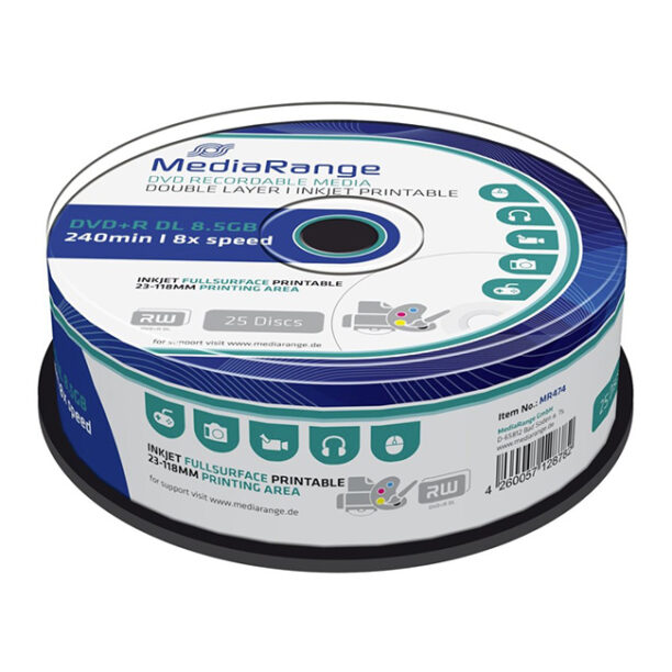 DVD+R MediaRange Dual Layer 240мин./8.5Gb 8X (Printable) - 25 бр. в шпиндел