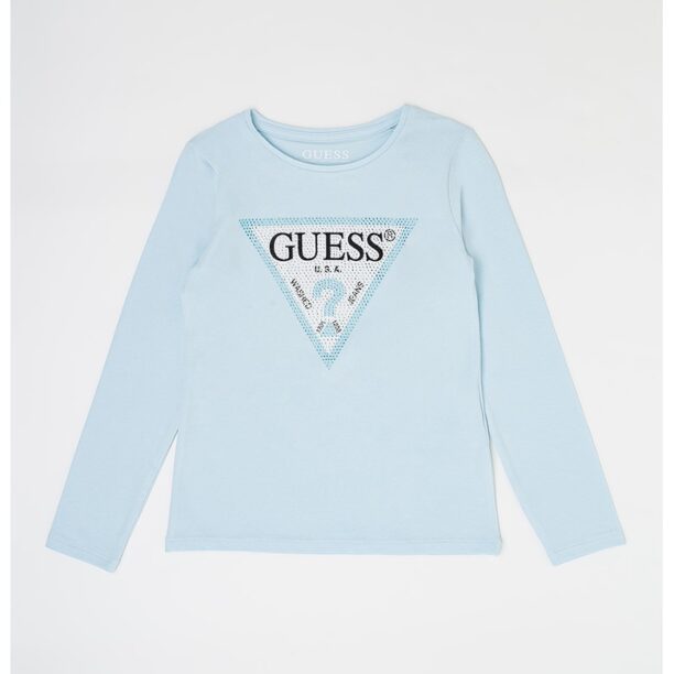 Блуза с декоративни камъни и лого GUESS