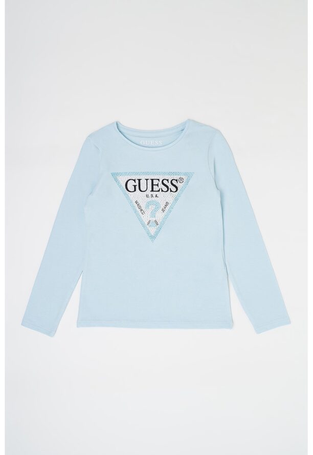 Блуза с декоративни камъни и лого GUESS