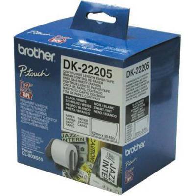 Лента Brother DK-22205 Roll White Continuous Length Paper Tape 62mmx30.48M (Black on White) - DK22205