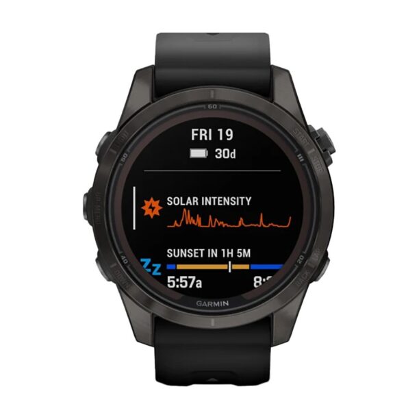 Оригинален Дамски Смарт часовник Garmin Fenix 7S Pro Sapphire Solar Edition Carbon Grey DLC Titanium/Black 010-02776-11