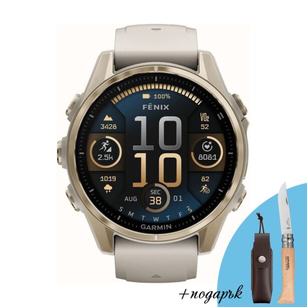 Оригинален Дамски Смарт часовник Garmin Fenix 8 Amoled 43 мм Sapphire Soft Gold/Fog Gray/Dark Sandstone Garmin 010-02903-11