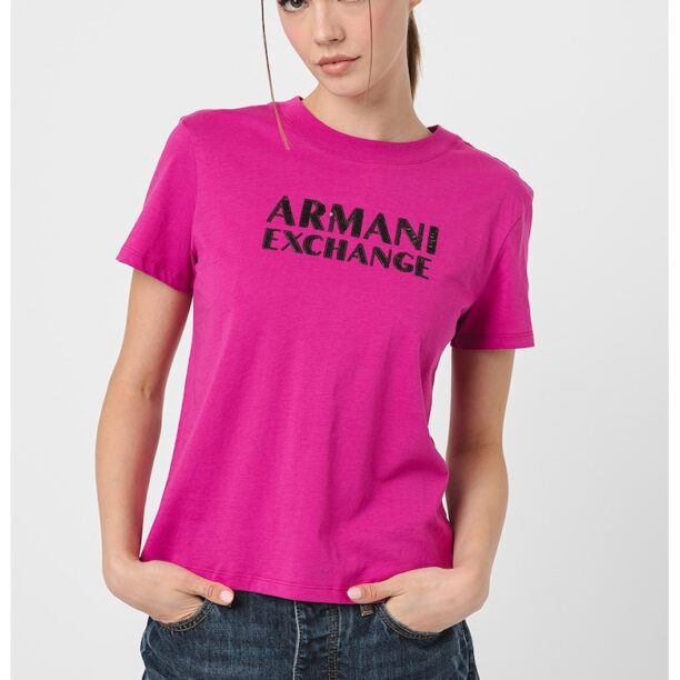 Памучна тениска с пайети ARMANI EXCHANGE