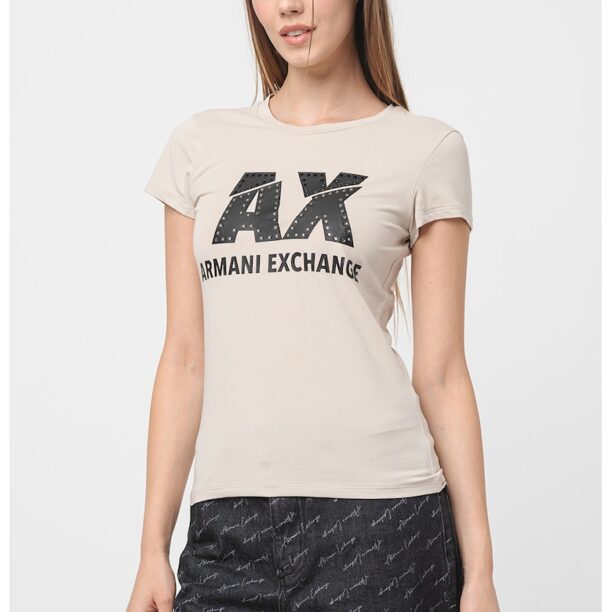 Слим тениска с декоративни камъни ARMANI EXCHANGE