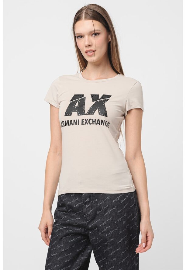 Слим тениска с декоративни камъни ARMANI EXCHANGE