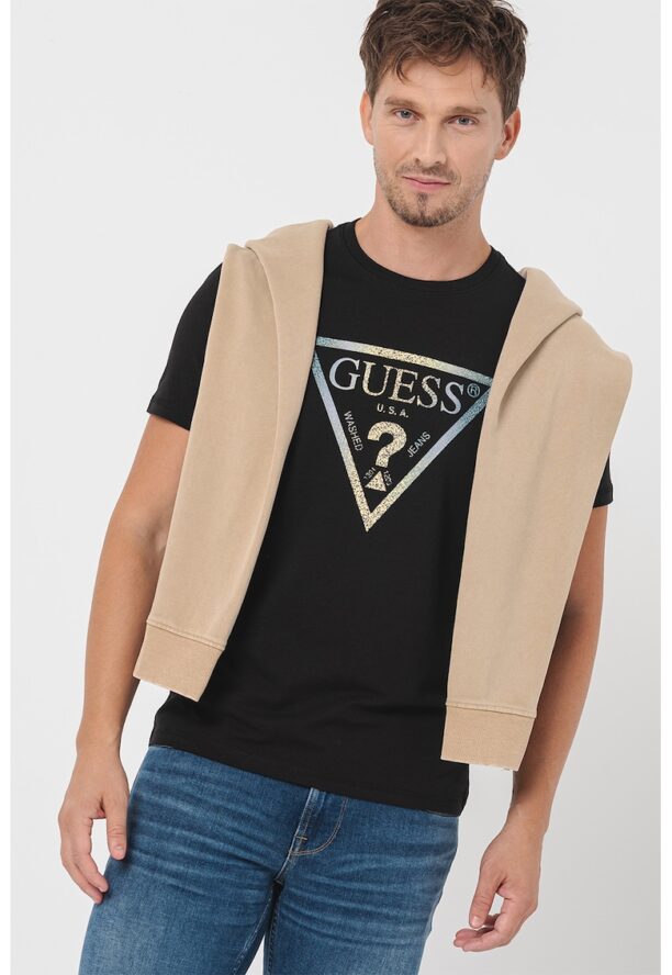 Тениска с лого и овално деколте GUESS