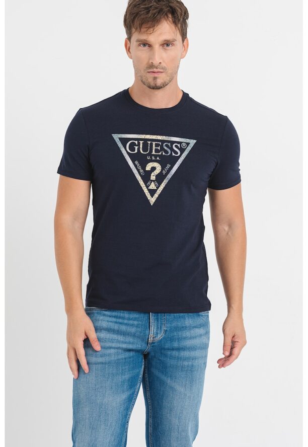 Тениска с лого и овално деколте GUESS