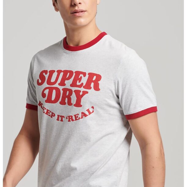 Тениска с овално деколте и лого SUPERDRY