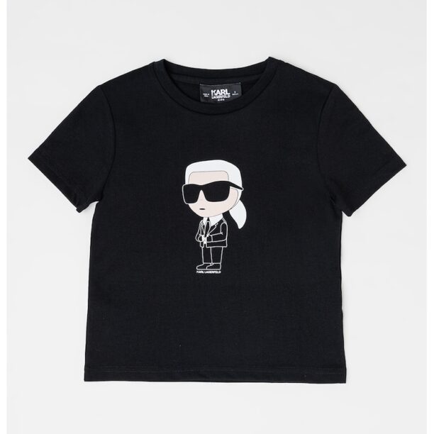 Тениска с овално деколте и шарка KARL LAGERFELD KIDS