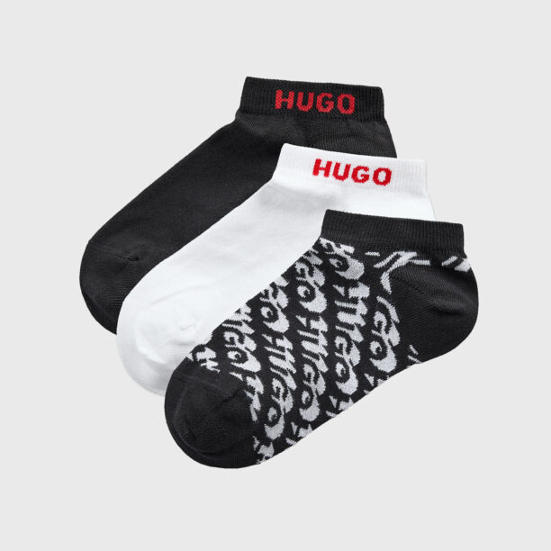 3PACK къси чорапи HUGO Logo Allover