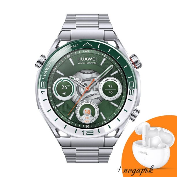 Оригинален Мъжки Смарт часовник Huawei Watch Ultimate Colombo B19 Green + Подарък Слушалки Huawei FreeBuds Pro 3 Ceramic White