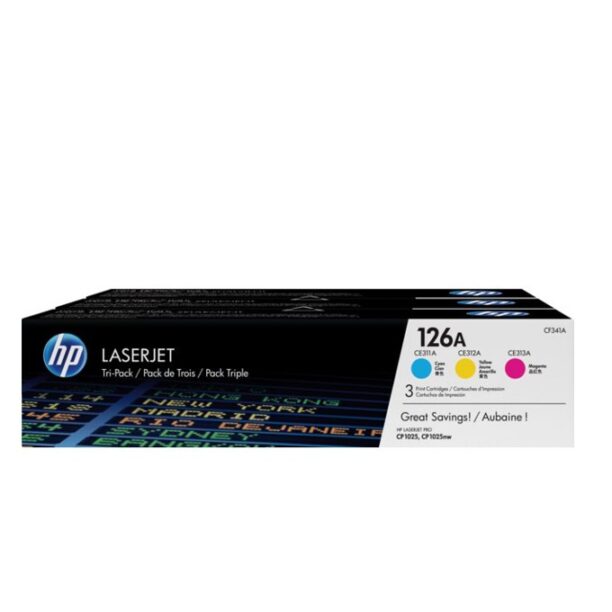 КАСЕТА ЗА HP COLOR LASER JET CP1025/1025NW Print Cartridge 126A - TRIPLE PACK - C/M/Y - CE311/312/313 - P№ CF341AM - заб.: 3x1000k цена