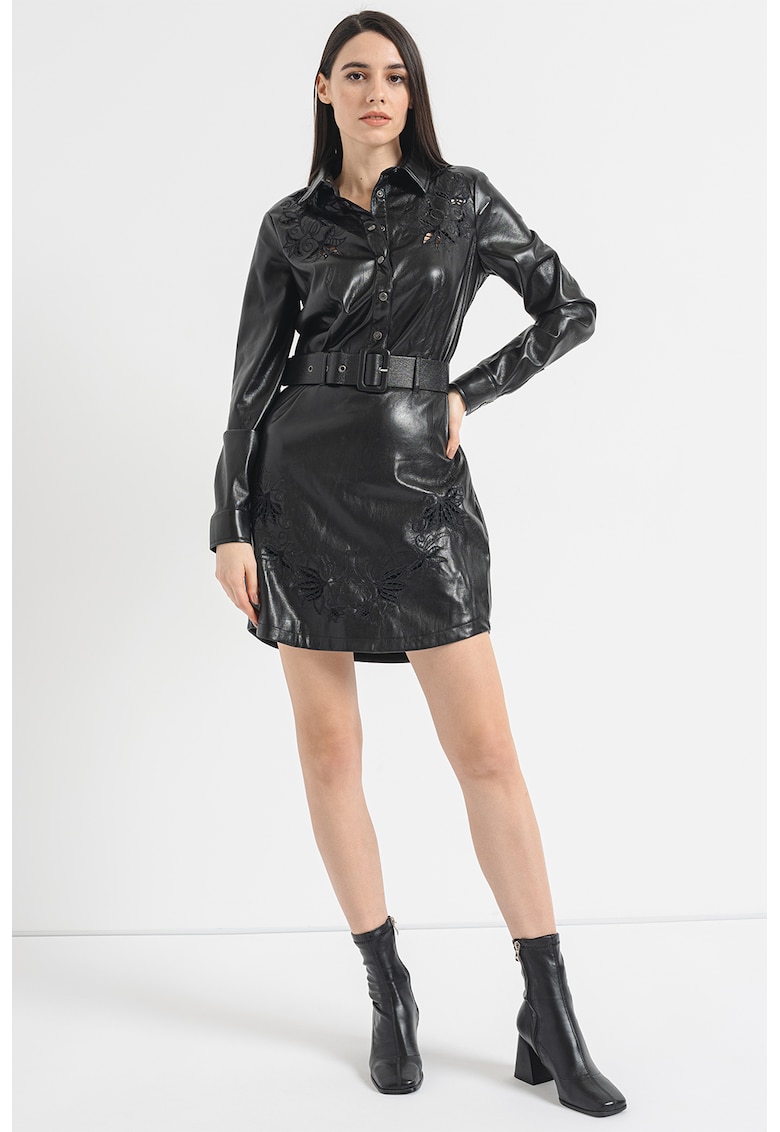 Рокля от еко кожа с бродерия GUESS