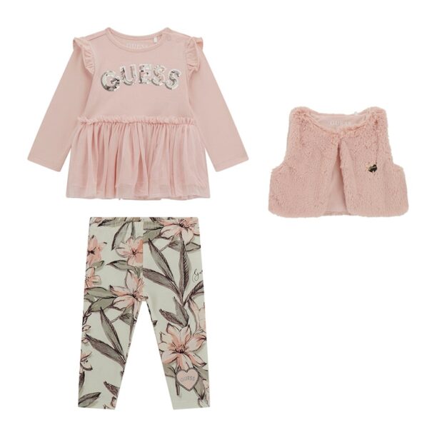 Блуза с дипли - клин и елек от еко пух GUESS KIDS