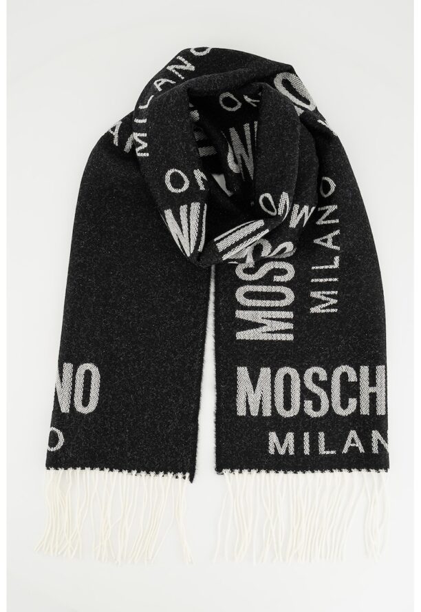 Вълнен шал с ресни и лого Moschino