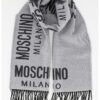 Вълнен шал с ресни и лого Moschino