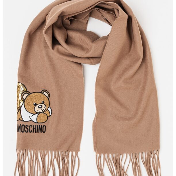 Вълнен шал с ресни и лого Moschino