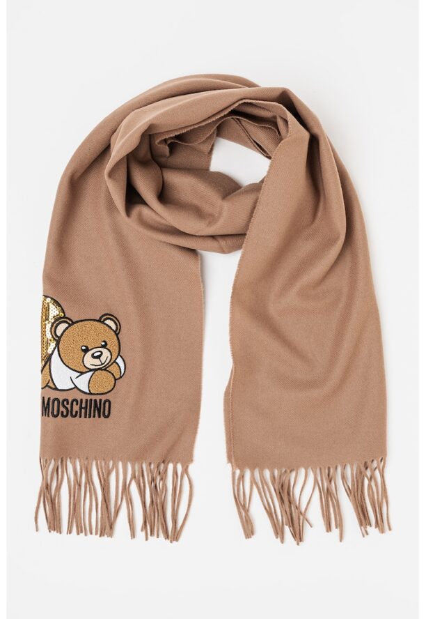 Вълнен шал с ресни и лого Moschino