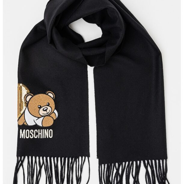 Вълнен шал с ресни и лого Moschino