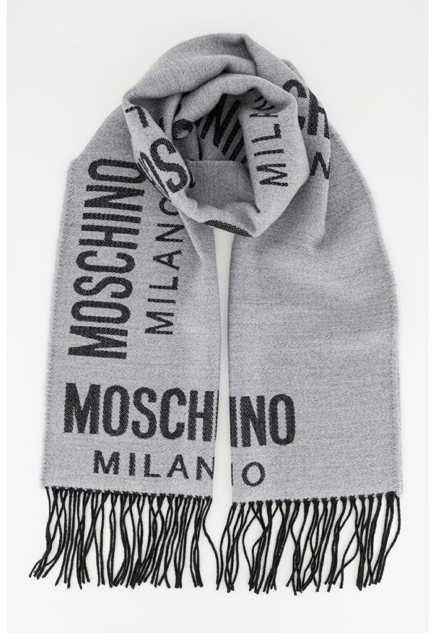 Вълнен шал с ресни и лого Moschino