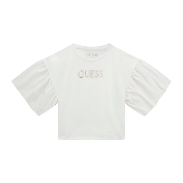 Къса тениска с декоративни камъни GUESS KIDS