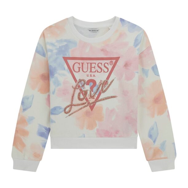 Памучен суитчърт с декоративни камъни GUESS KIDS