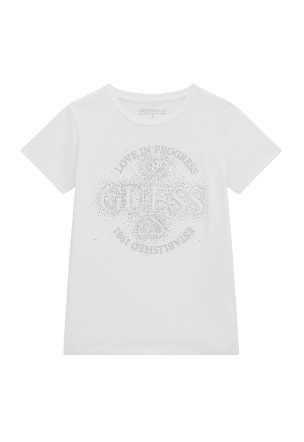 Тениска с лого и декоративни камъни GUESS KIDS