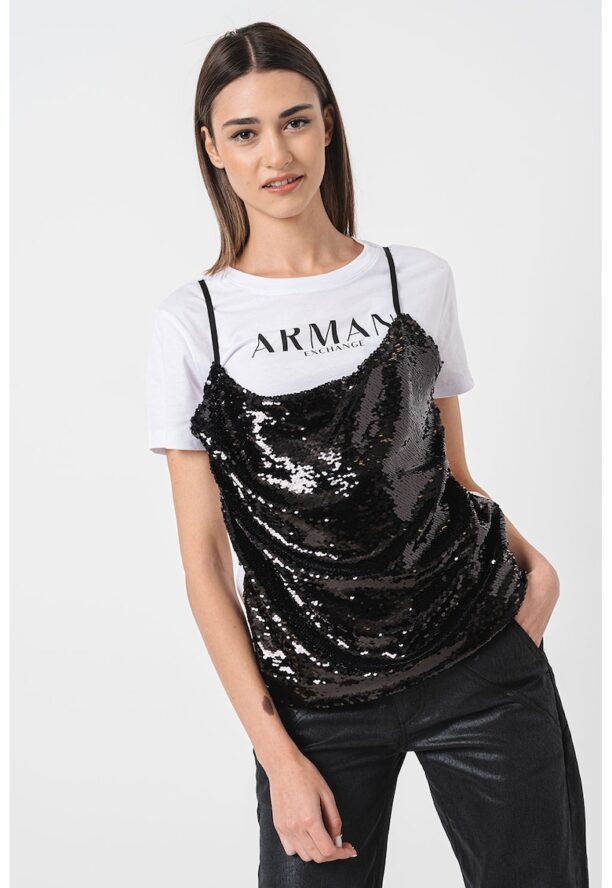 Тениска с овално деколте и набирания ARMANI EXCHANGE