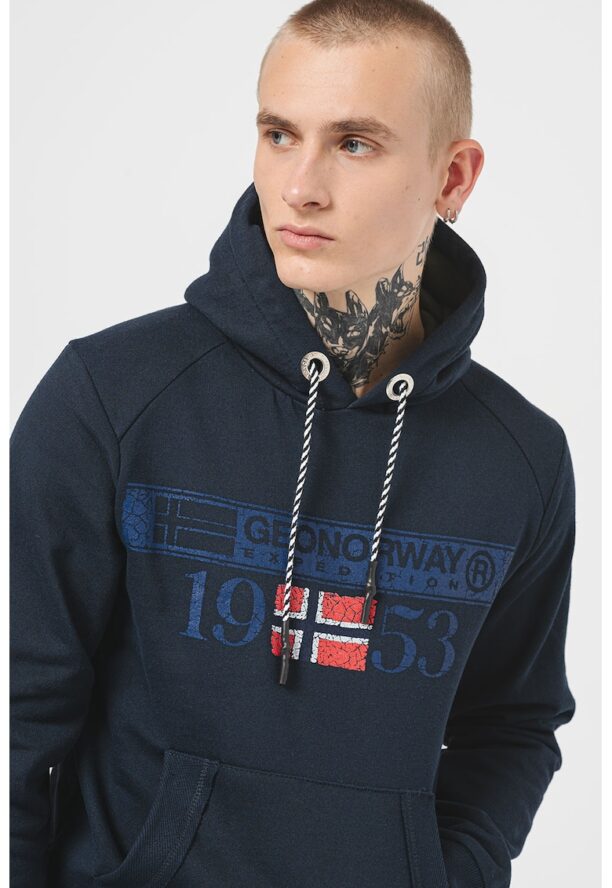 Худи с памук Fastlife с качулка и лого Geographical Norway