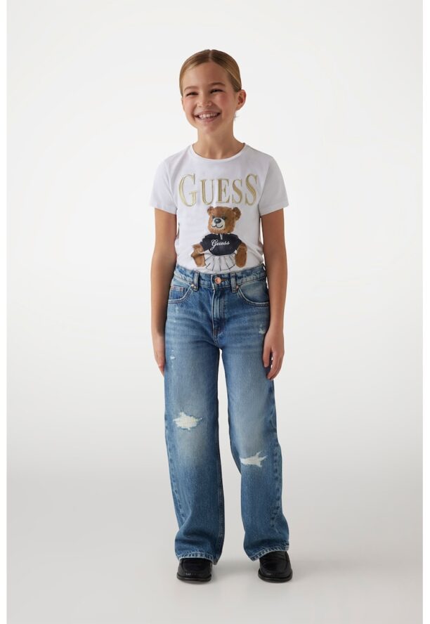 Широки дънки със захабени зони GUESS KIDS