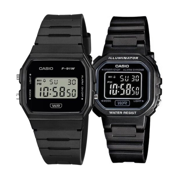 Комплект часовници за двойки Casio F-91WB-1AEF-LA-20WH-1BDF - Подарък