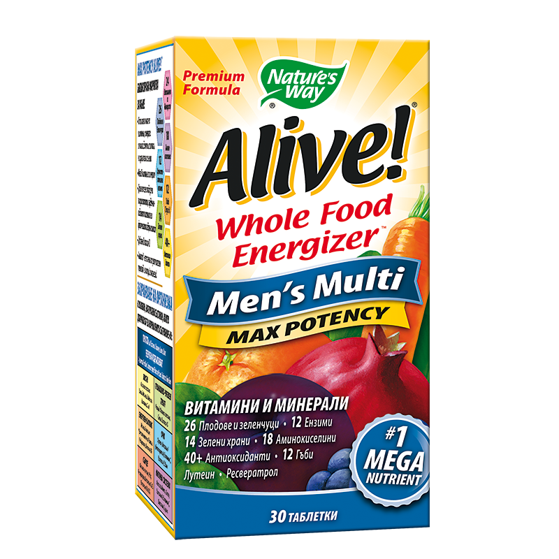 Мултивитамини за мъже максимум сила Алайв - Alive! Men's Multi Max Potency Whole Food Energizer