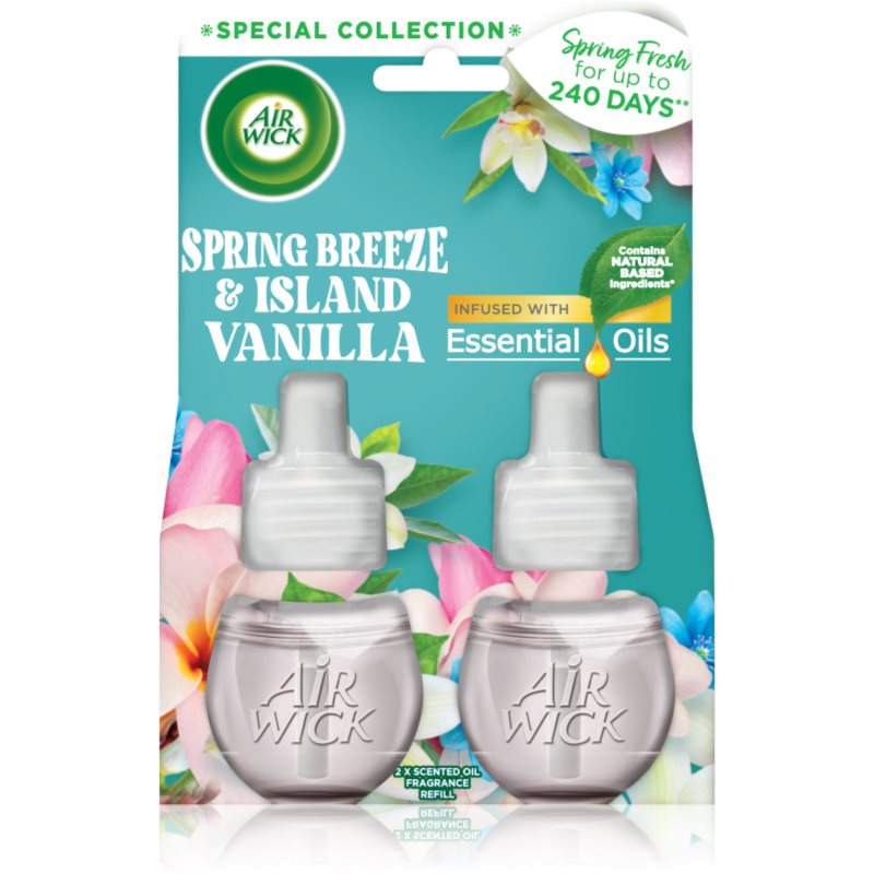 Air Wick Spring Fresh Spring Breeze & Island Vanilla електрически уред за освежаване на въздуха пълнител 2x19 мл.