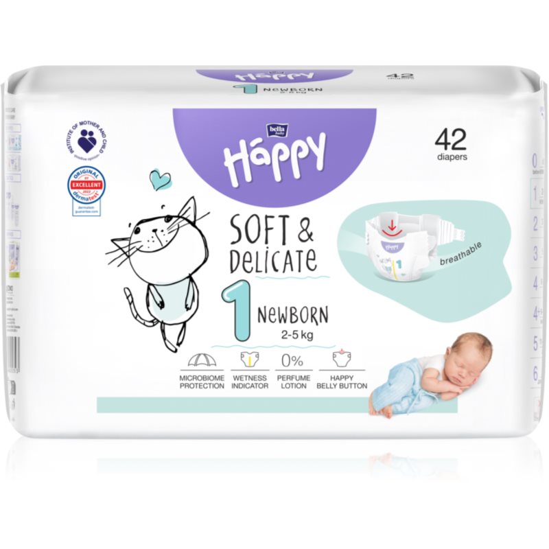 BELLA Baby Happy Soft&Delicate Size 1 Newborn еднократни пелени 2-5 kg 42 бр. на ниска цена