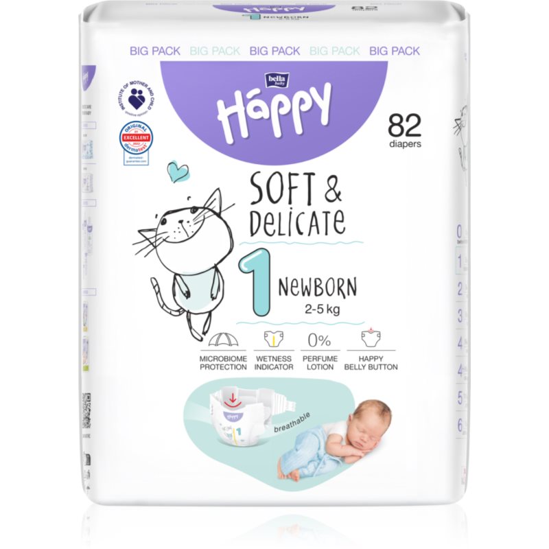 BELLA Baby Happy Soft&Delicate Size 1 Newborn еднократни пелени 2-5 kg 82 бр.