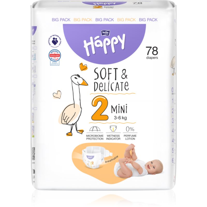 BELLA Baby Happy Soft&Delicate Size 2 Mini еднократни пелени 3-6 kg 78 бр.