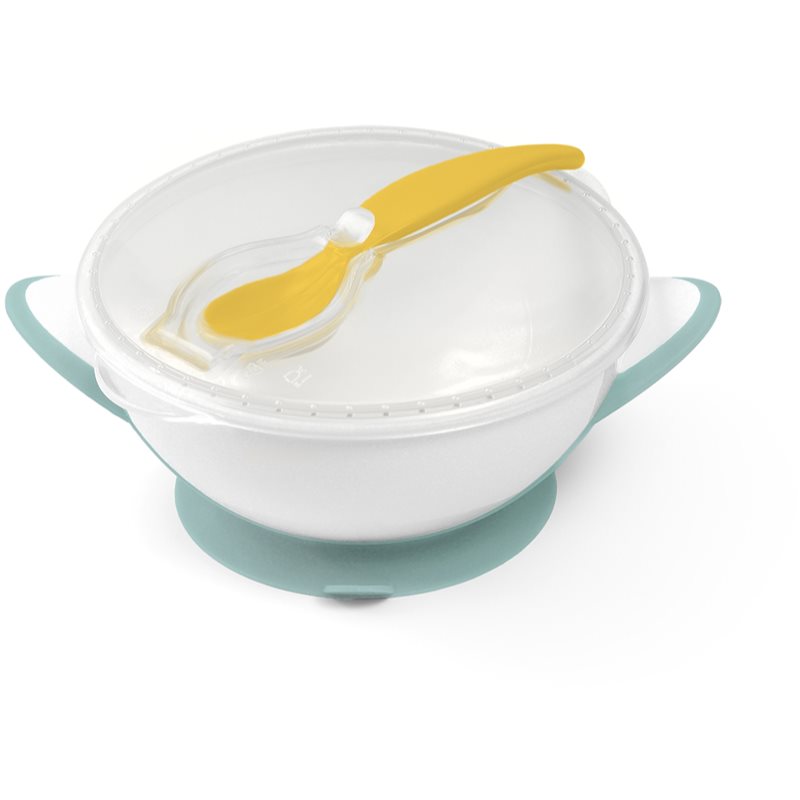 BabyOno Be Active Suction Bowl with Spoon комплект за хранене за деца Green/Yellow 6 m+ 2 бр.