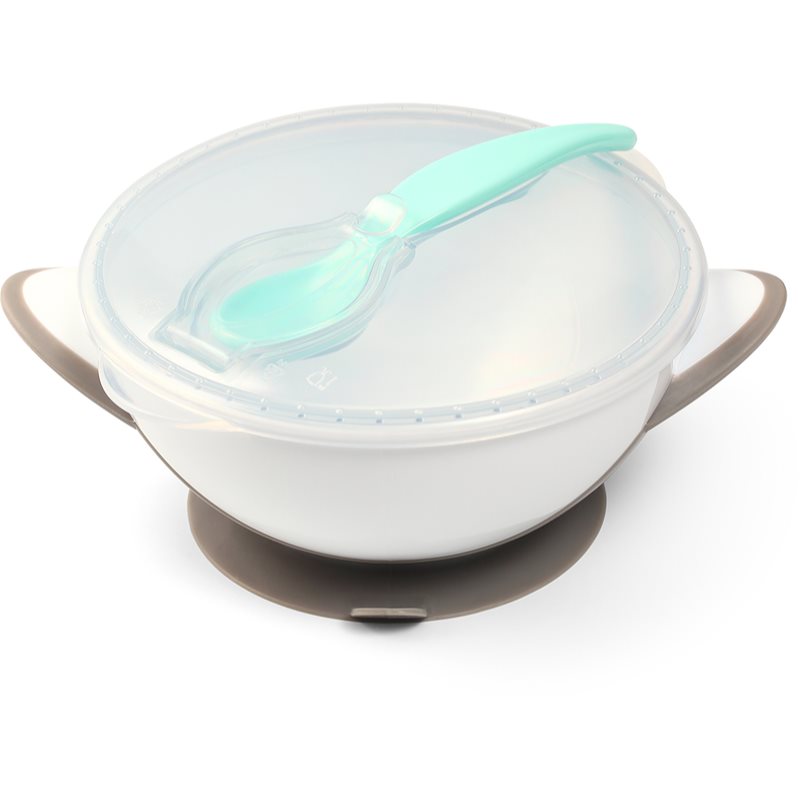 BabyOno Be Active Suction Bowl with Spoon комплект за хранене за деца Grey 6 m+ 2 бр.