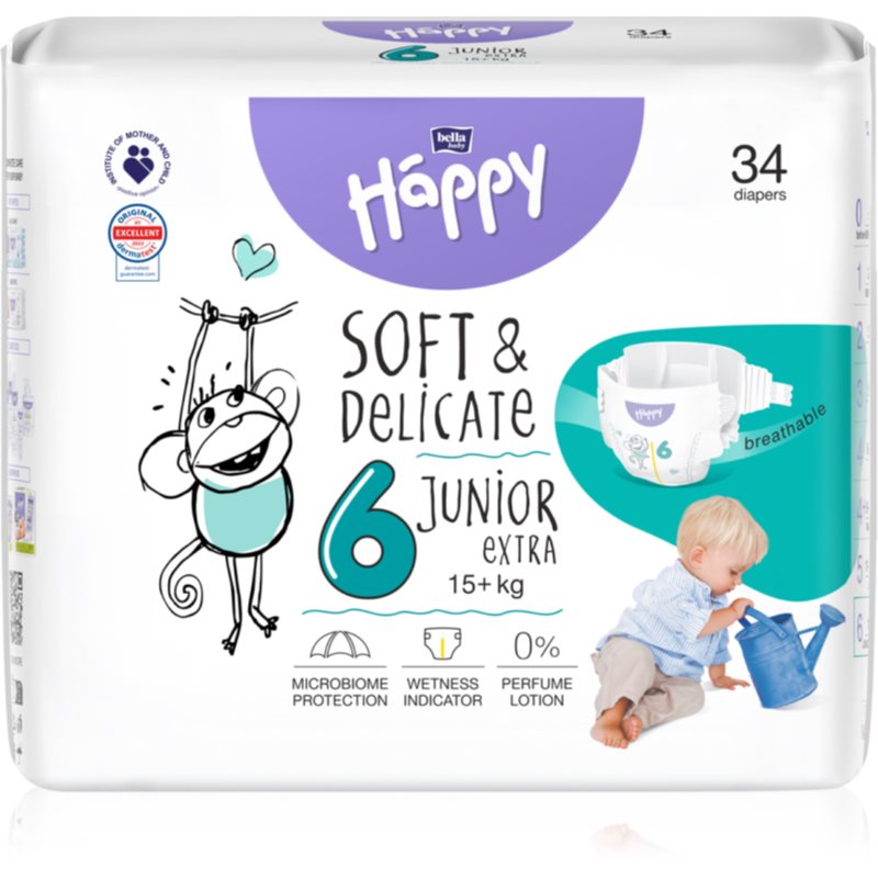 Bella Baby Happy Soft&Delicate Size 6 Junior Extra еднократни пелени 15+ kg 34 бр. на ниска цена