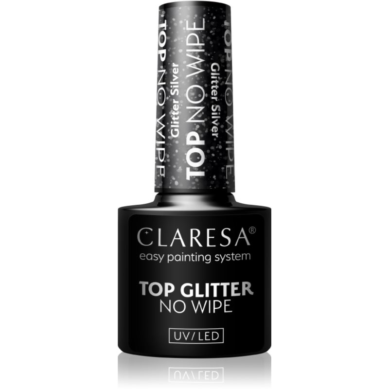 Claresa UV/LED Top Glitter No Wipe гел топ лак за нокти с блестящи частици цвят Glitter Silver 5 гр.