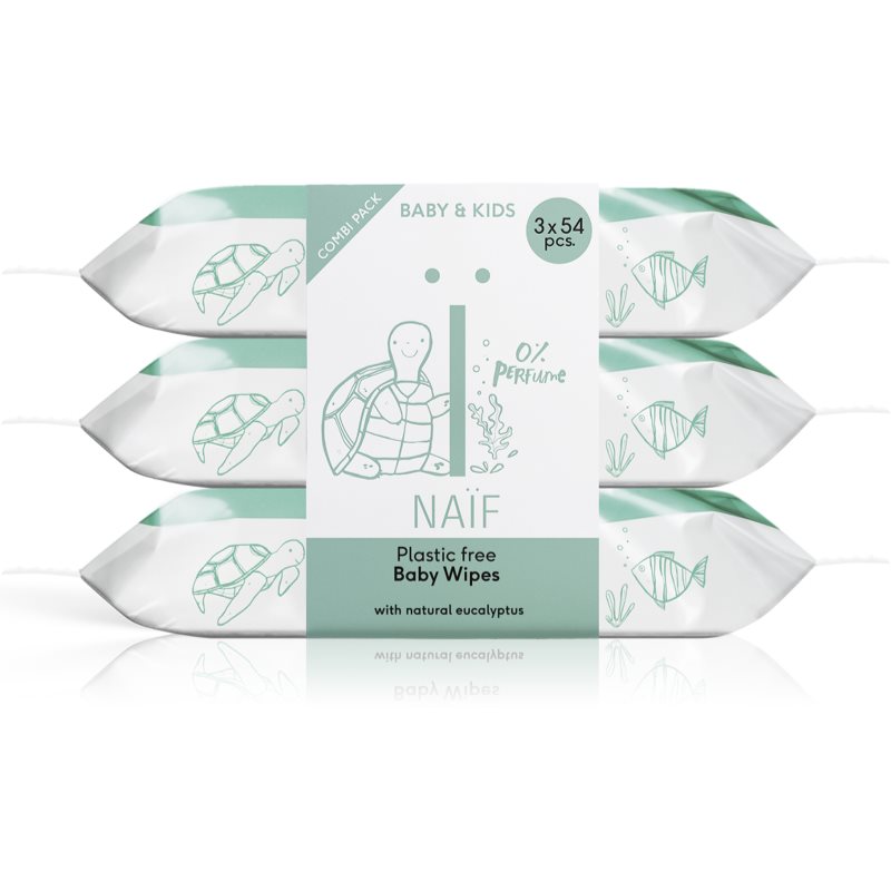 Naif Baby & Kids Plastic Free Wipes мокри кърпички за деца от раждането им 3x54 бр.