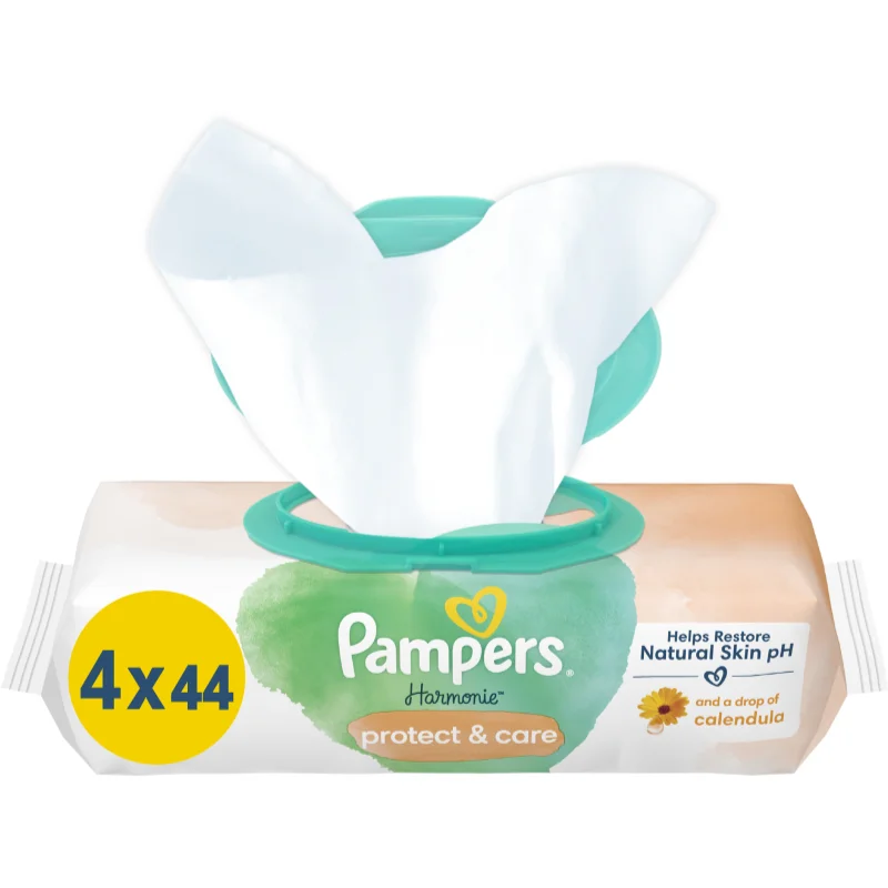 Pampers Harmonie Protect&Care мокри почистващи кърпички за деца с невен 176 бр.