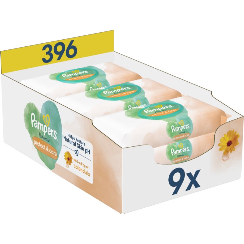 Pampers Harmonie Protect&Care мокри почистващи кърпички за деца с невен 396 бр.